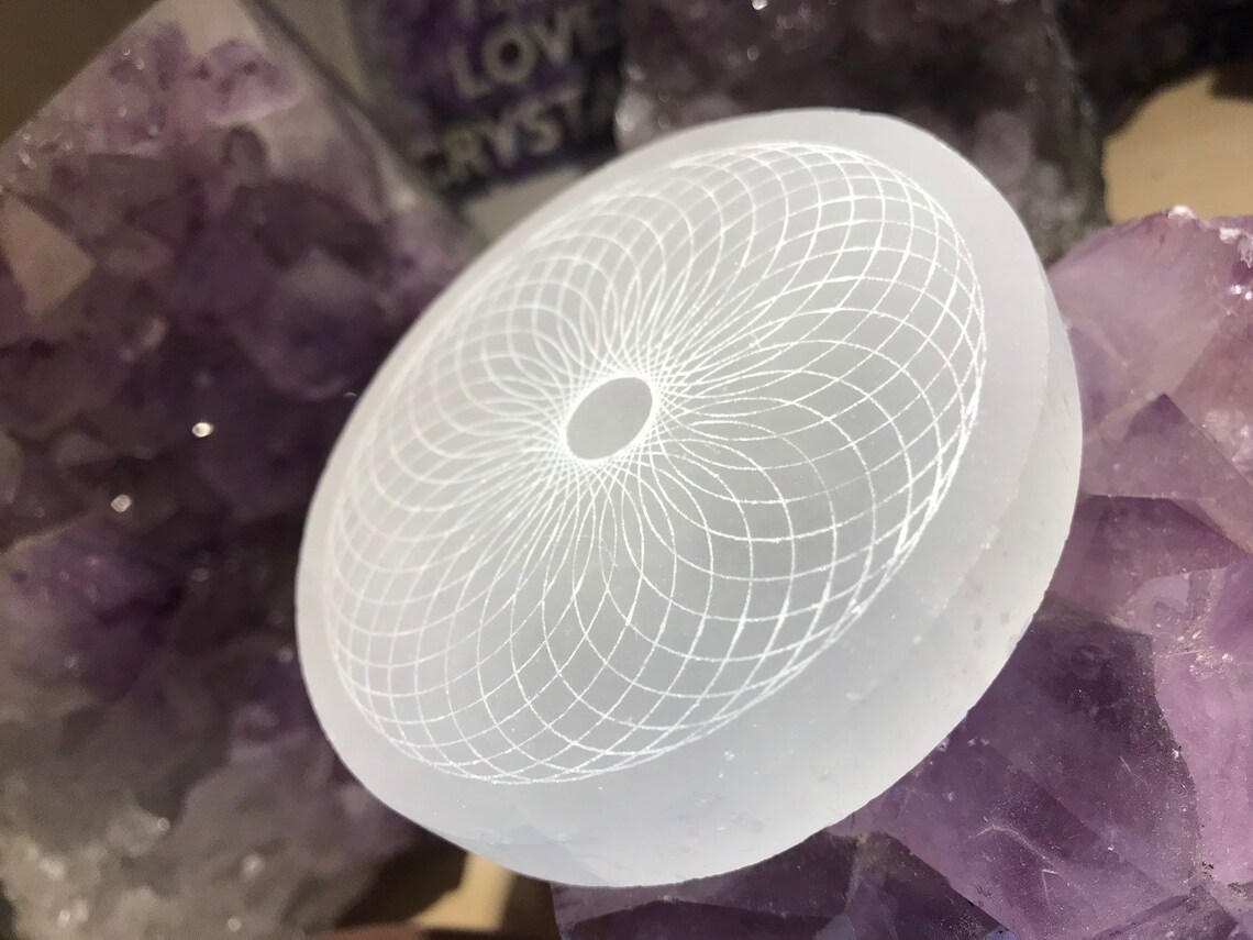 Torus Vortex Crystal Charging Plate Sacred Geometry Selenite Etsy