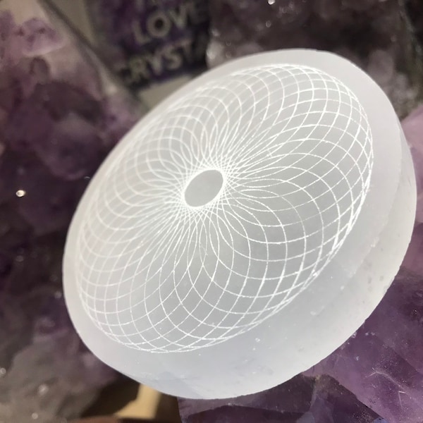 Torus Vortex Crystal charging plate, Sacred Geometry, Selenite crystal grid