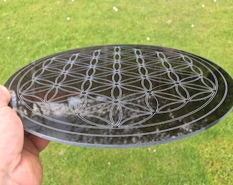 The flower of life - Crystal Grid - Sacred Geometry - Black Glass - Gridding - Healing