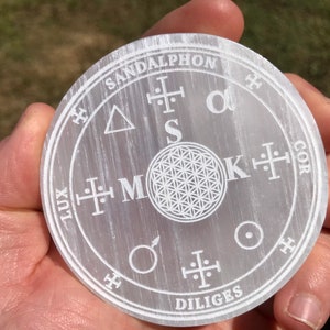 Archangel Sigil, Gabriel, Metatron, Michael, Samael, Uriel, Samael, Azrael, Raphael, Sandalphon engraved onto Natural Selenite , Altar,