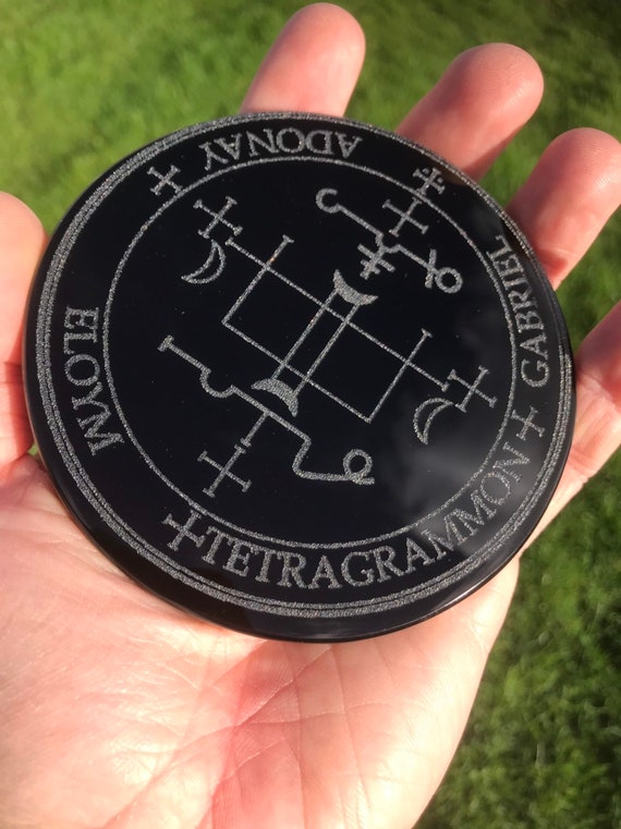Archangel Gabriel Sigil Black Obsidian Engraved Palm Stone