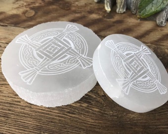 Pure Selenite Brigid’s Cross Crystal Charging Plate