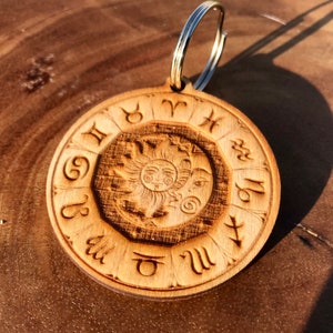 Ruota dello Zodiaco, Segni Stellari, Astrologia, Astrologico, Portachiavi inciso, tarocchi, wicca, altare, arte murale