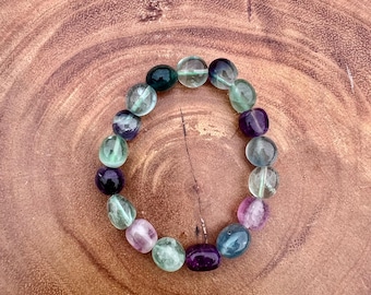 Natural Fluorite Polished Bead Bracelet  ~ 8mm Round Beads