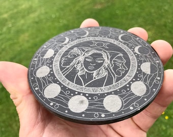 Hecate (Hekate) & moon phase engraved on to natural slate, Hekate goddess