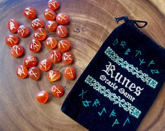 Pocket Size Runes Set, Carnelian , magic, divination, Elder Futhark, Norse, runic alphabet