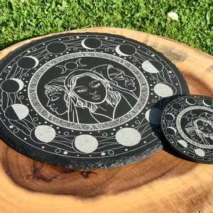 Hecate (Hekate) & moon phase engraved on to natural slate, Hekate goddess