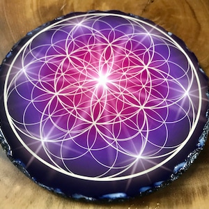 Combined Flower of Life and Seed of Life - Crystal Grid - Sacred Geometry - Slate - Gridding - Healing - elements - Fire