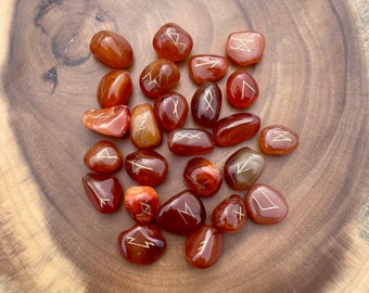 Runes Set, Carnelian , magic, divination, Elder Futhark, Norse, runic alphabet