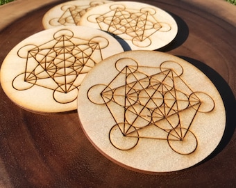 Rejilla de cristal del cubo de Metatrón con una cara de abedul - Rejilla de cristal - Geometría sagrada - Pizarra - Plancha - - Mandala