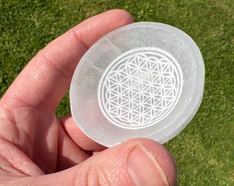 Selenite Crystal Charging Bowl, Orange or Clear Flower of Life Carved Bowl