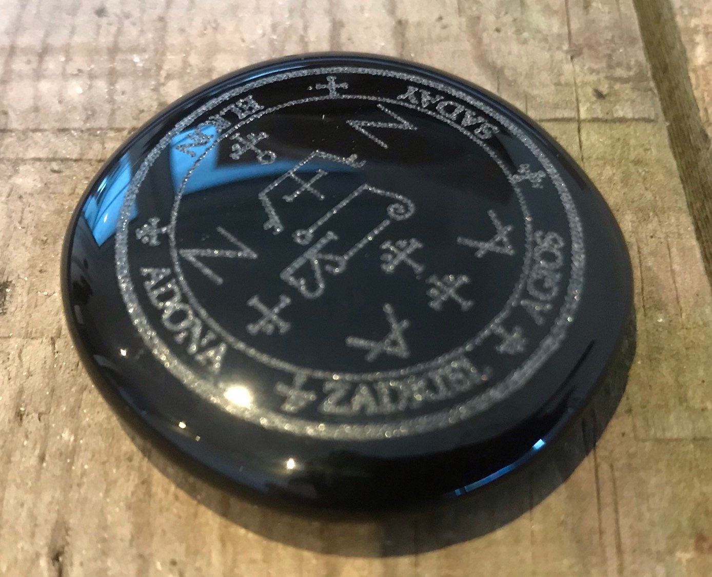 Archangel Zadkiel Sigil Engraved Black Obsidian Palm Stone Archangel Zadkiel Sigil Engraved Black Obsidian Palm Stone