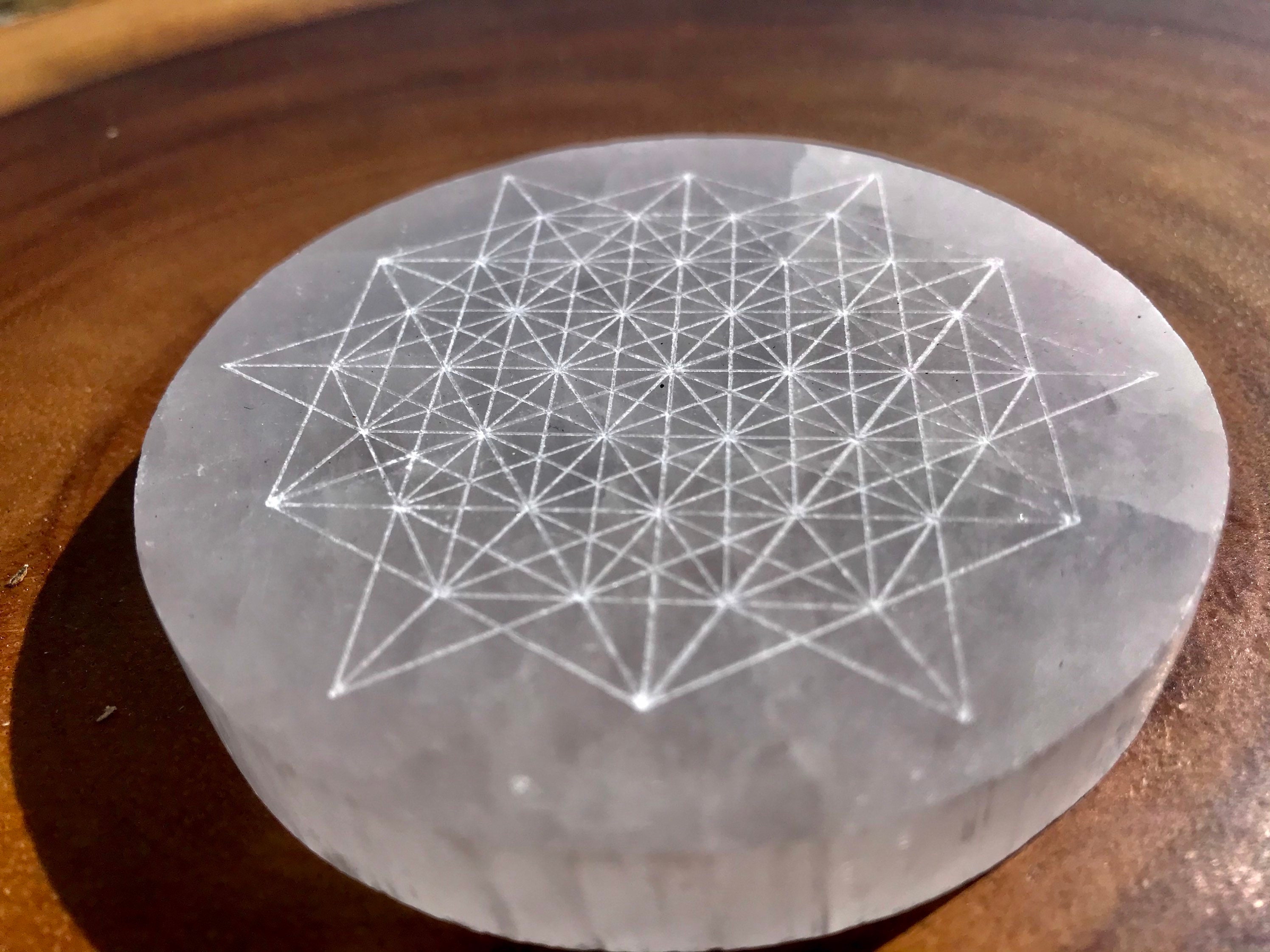 64 Star Tetrahedron Engraved Onto Selenite Crystal - Crystal Grid ...