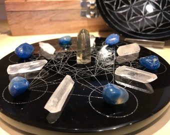 Black Sheen Obsidian Metatron's cube - Crystal Grid - Sacred Geometry - Slate - Gridding - Healing - Archangel Metatron -Protection