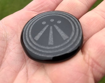 Engraved Black Obsidian Awen symbol