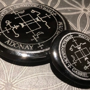 Archangel Gabriel Sigil Black Obsidian Engraved Palm Stone