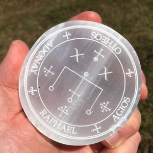 Archangel Sigil, Gabriel, Metatron, Michael, Samael, Uriel, Samael, Azrael, Raphael, Sandalphon engraved onto Natural Selenite , Altar,