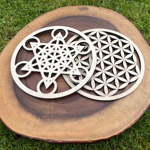 Flower of Life/ Metatron Cube Wall Art, Altar, cut from Beech Wood.