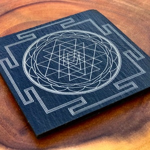 Shri Yantra Engraved onto Natural Slate - Crystal Grid - Sacred Geometry
