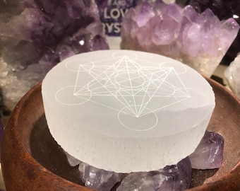 Large Selenite Metatron Cube charging plate, Sacred Geometry, Selenite crystal grid