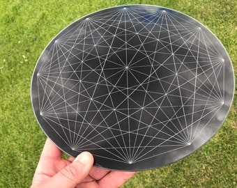 Tesseract Crystal Grid - Sacred Geometry - Black Glass - Gridding - Healing