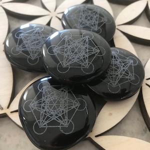 Metatrons Cube engraved onto Black Obsidian , Sacred Geometry