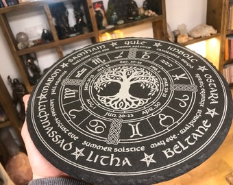 Roda do Ano gravada em ardósia natural, ciclo anual de festivais sazonais da Wicca, wicca, pagão, altar, arte de parede, bruxa
