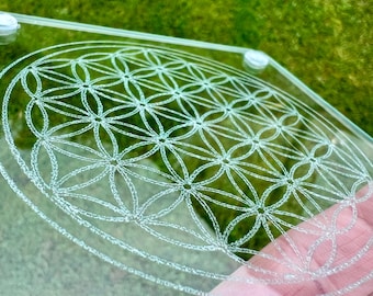 Flower of life Engraved Glass Coaster - Crystal Grid - Sacred Geometry