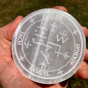 Archangel Sigil, Gabriel, Metatron, Michael, Samael, Uriel, Samael, Azrael, Raphael, Sandalphon engraved onto Natural Selenite , Altar,
