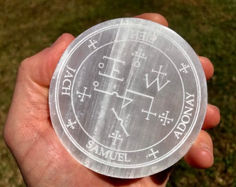 Arcángel Sigilo, Gabriel, Metatrón, Miguel, Samael, Uriel, Samael, Azrael, Rafael, Sandalfón grabado en Selenita Natural, Altar,
