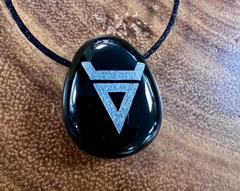 Slavic symbol for Veles obsidian necklace/ pendant