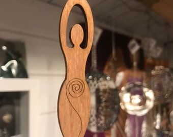 Wooden Spiral goddess necklace, pendant