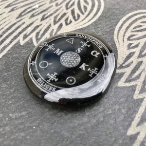 Archangel Sandalphon Sigil Black Obsidian Engraved Palm Stone