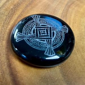 Brigid’s cross, Imbolc Engraved Black Obsidian Palm Stone
