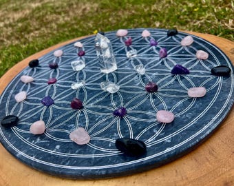 Marble Flower of Life Crystal Grid
