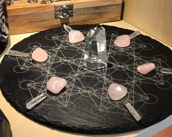 Múltiplo de 7 Cubos de Metatrón - Rejilla de Cristal - Geometría Sagrada - Pizarra - Rejilla - Sanación - 7 Cubos de Metatrón superpuestos