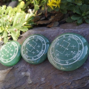 Green Aventurine Palm Stone Engraved with Archangel Raphael Sigil