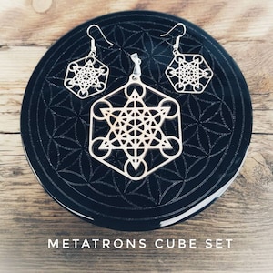 Metatron Cube Necklace and earrings set, sacred geometry.