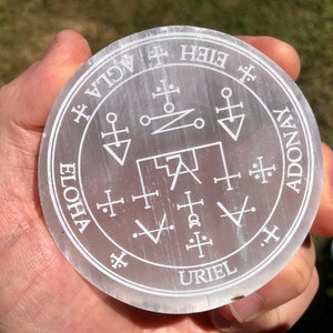 Archangel Sigil, Gabriel, Metatron, Michael, Samael, Uriel, Samael, Azrael, Raphael, Sandalphon engraved onto Natural Selenite , Altar,