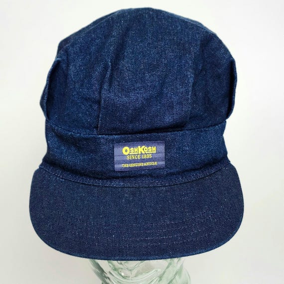 Vintage OshKosh BGosh Denim Engineer Hat Snapback USA Railroad Workwear 80s