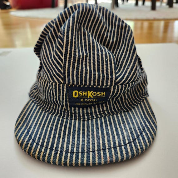 Vintage OshKosh B'Gosh Hickory Stripe Infant Train Conductor Hat Cotton