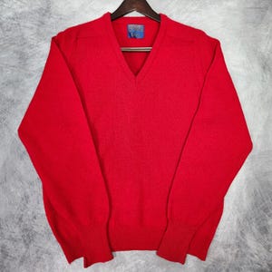 VTG 80s Pendleton Red V-Neck Sweater, 100% Virgin Wool, Made in USA (Large)