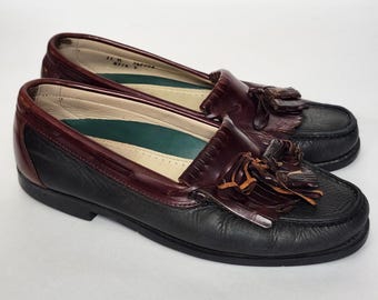 Vintage Dexter Two Tone Kiltie Tassel Loafers Oxblood Green Leather USA 11M