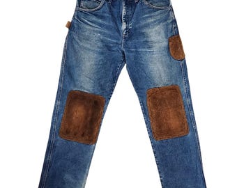 Vintage-Jeans mit Wildleder-Patch, USA, verwaschen, JD American Workwear Utility, Größe 35x30