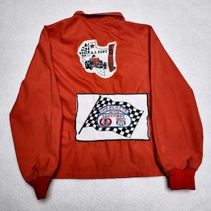 70s AJ Foyt Charlotte Motor Speedway BIG PATCH Racing Jacket Kids M Orange