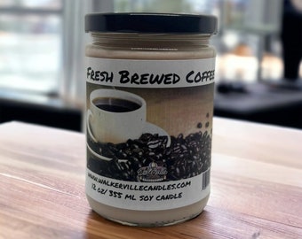 Fresh Brewed Coffee 12 oz Wood Wick Soy Candle