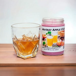 Whiskey Apple Cider Clean Burning Eco-Friendly 12 oz 100% Coconut Soy Candle, Handmade, Fall Winter Musk Fruity Spice Wood Wick