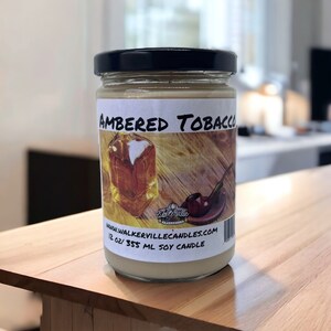 Ambered Tobacco 100% Coconut Soy Hand Poured Eco-friendly Clean Burning 12 oz Candle Clean Earthy Scent Wood Wick