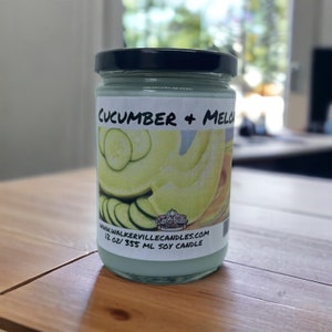 Cucumber & Melon 100% Eco-Friendly Clean Burning 12 oz Coconut Soy Candle, Handmade, Spring Summer Fruity Fresh Refreshing