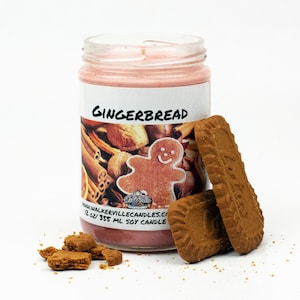 Gingerbread 100% Eco-Friendly Clean Burning 12 oz Coconut Soy Candle, Handmade, Winter Christmas Baked Dessert